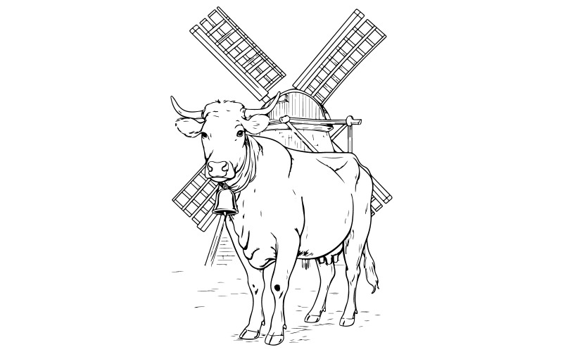 Een koe met een bel vector kunst illustratie
