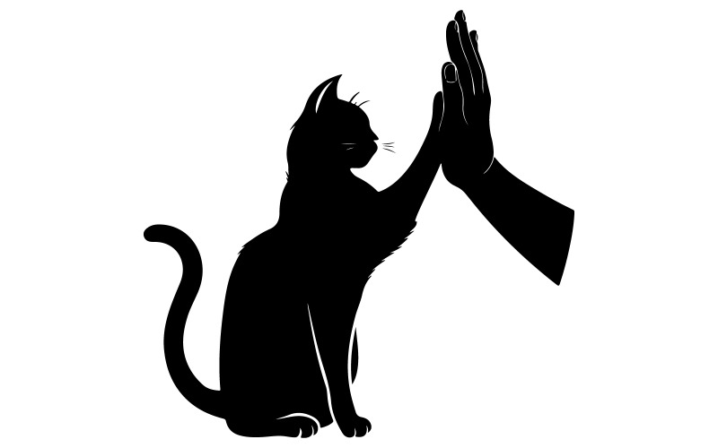 En illustration av en katt siluett och ger en high five