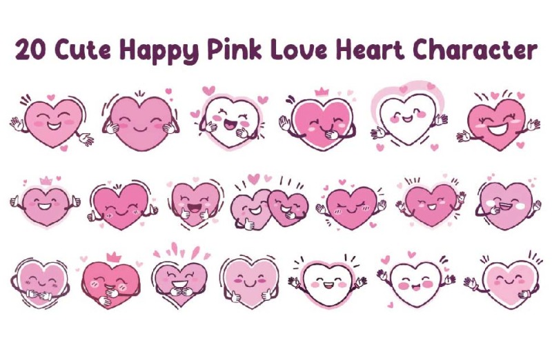 20 Roztomilá šťastná růžová láska srdce charakter