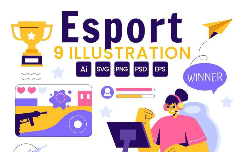 9 Ilustração de jogador de e-sports de realidade virtual