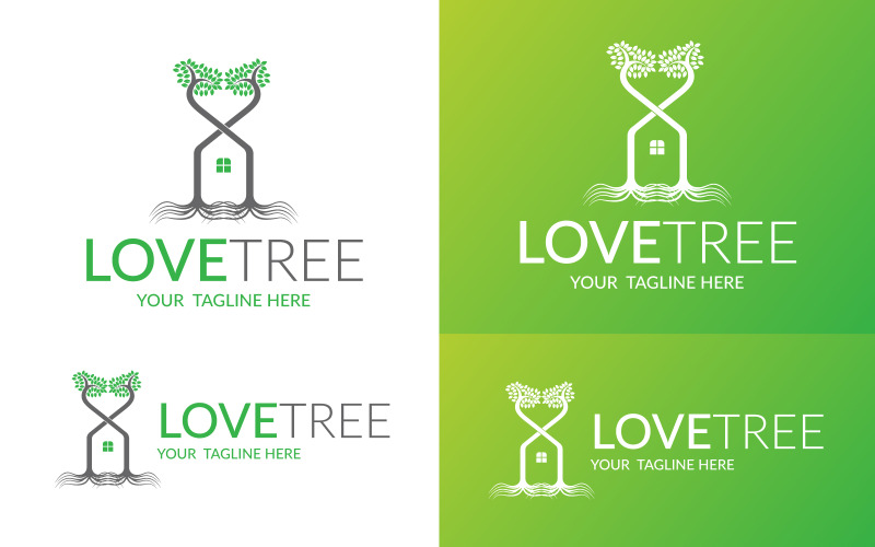 Logo della foglia dell'albero della casa dell'amore