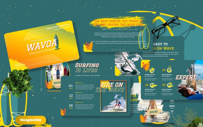 Wavoa - Surfing Sport Googleslide-mallar