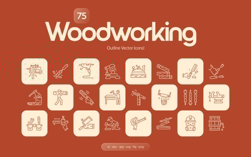 Современный набор иконок для деревообработки