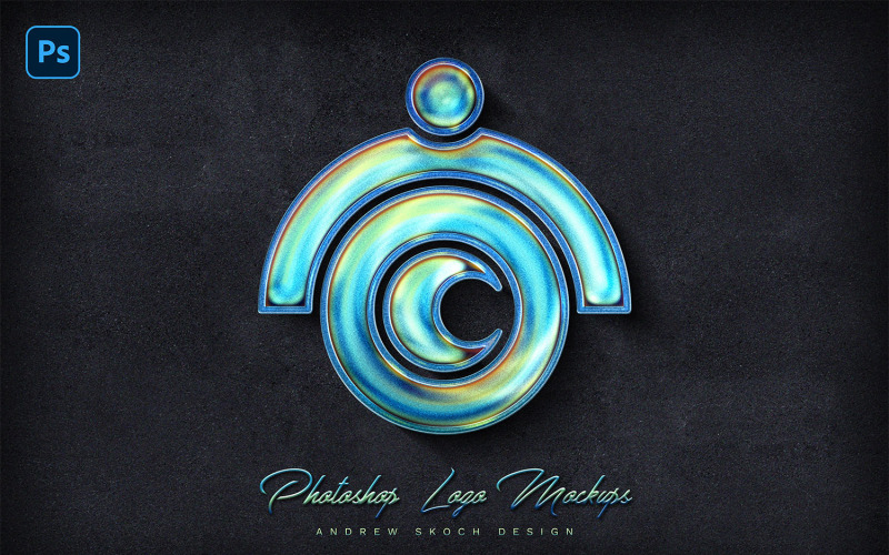 Skinande holografisk logotyp Photoshop Mockup
