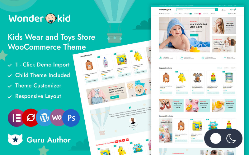 Wonderkid - 儿童服装和玩具商店 Elementor WooCommerce 响应式主题