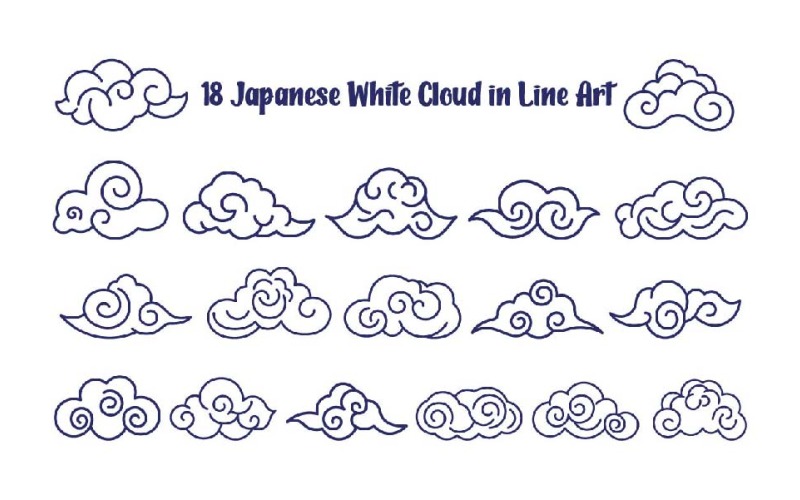 18 Japanische weiße Wolke in Strichzeichnung