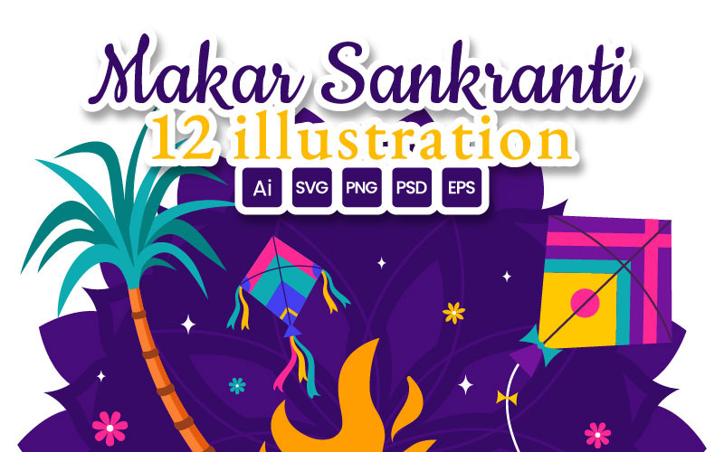12 Makar Sankranti Slavnost Ilustrace