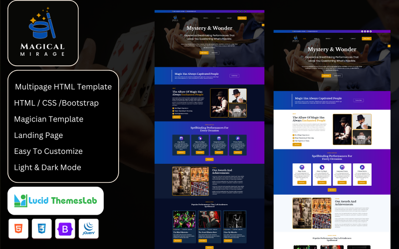 Magical Mirage – Mehrseitige HTML-Vorlage für eine Zauberer-Website