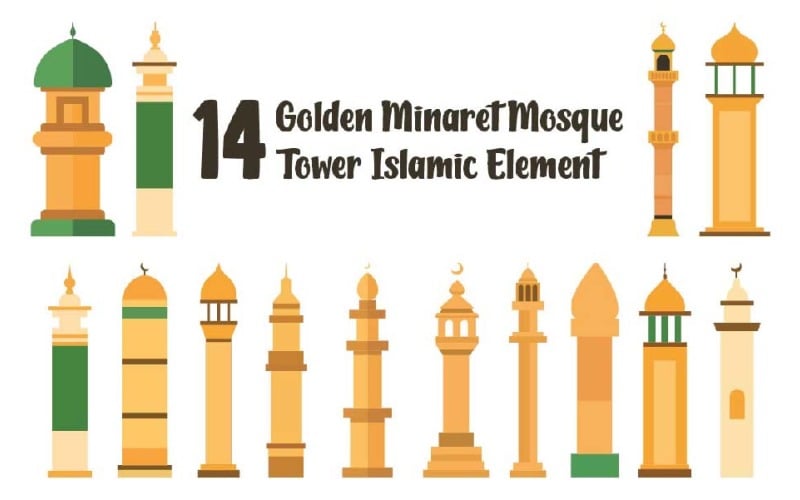 14 Golden Minaret Mosque Tower Islamic Element