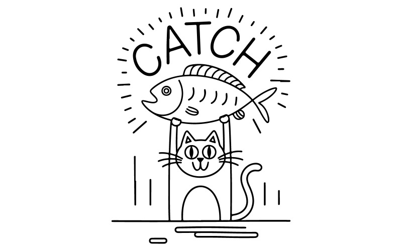Ilustración de un gato atrapando un pez