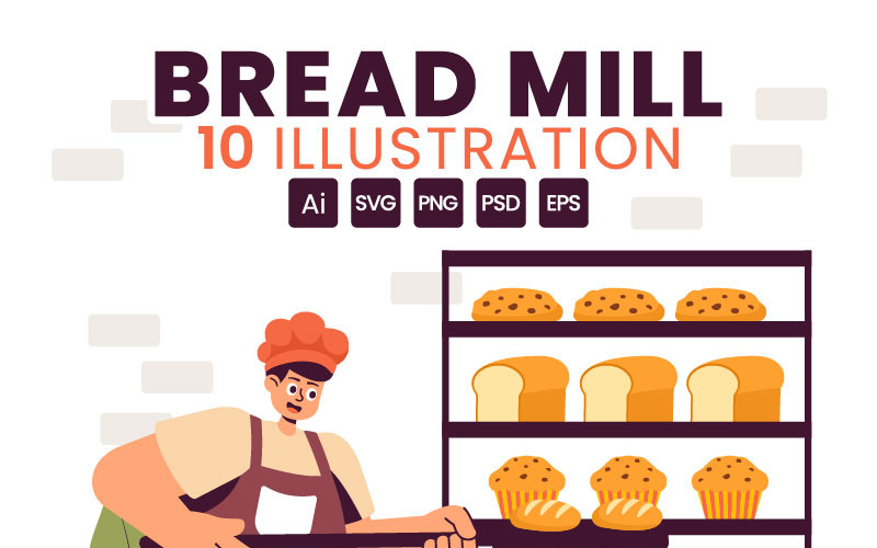10 Ilustrações de moinho de pão tradicional