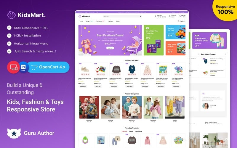 KidsMart - 儿童、时装店和玩具 Opencart 响应式主题