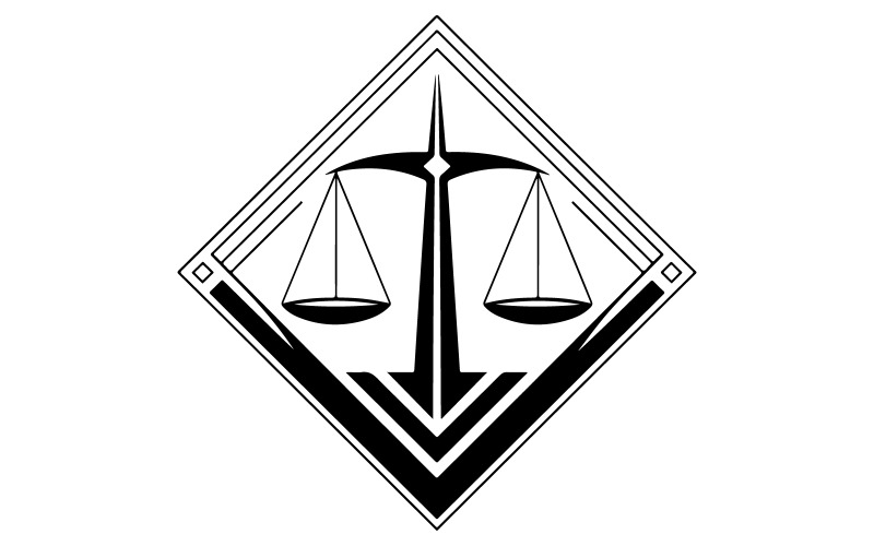 Balanza equilibrada de la justicia con el logo
