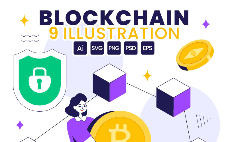 9 Blockchain technológia illusztráció