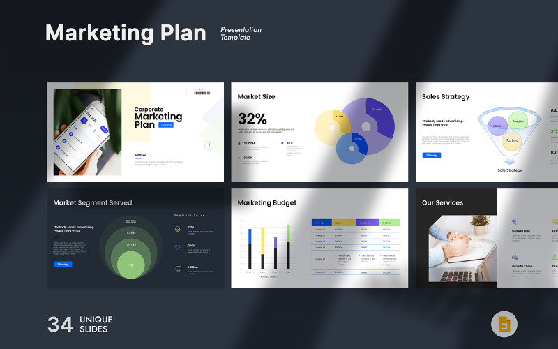Modèle de présentation Googleslide du plan marketing d'entreprise