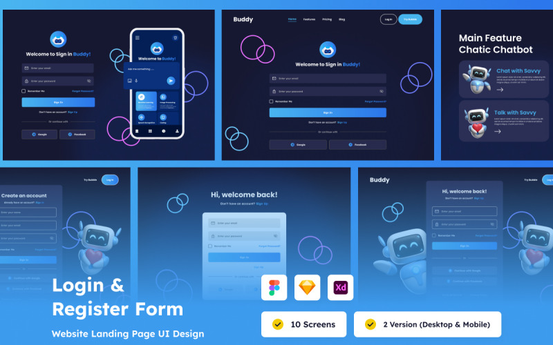 Conception de connexion et d'inscription pour Chatbot AI