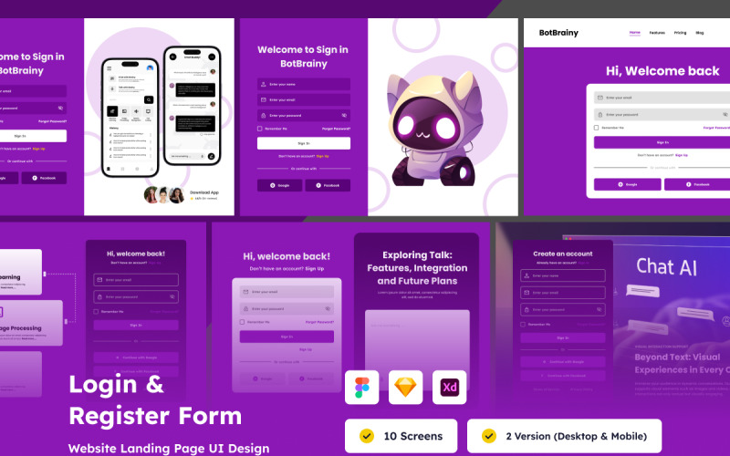 Diseño de inicio de sesión y registro de Talk AI
