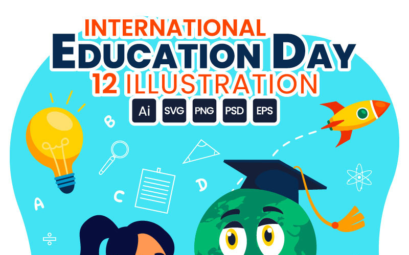 12 Internationale Onderwijsdag Vectorillustratie