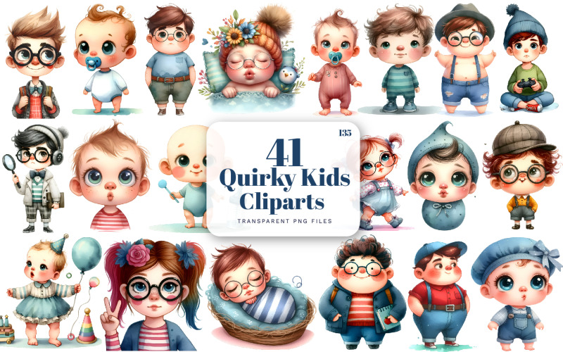 Eigenzinnige kinderclipart, Eigenzinnige meisjesclipart, Jongenclipart, Aquareljongen, Babyjongenclipart | 135