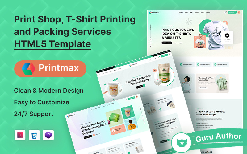 Druckerei, T-Shirt, Druck- und Verpackungsservices Bootstrap HTML5 Website-Vorlage