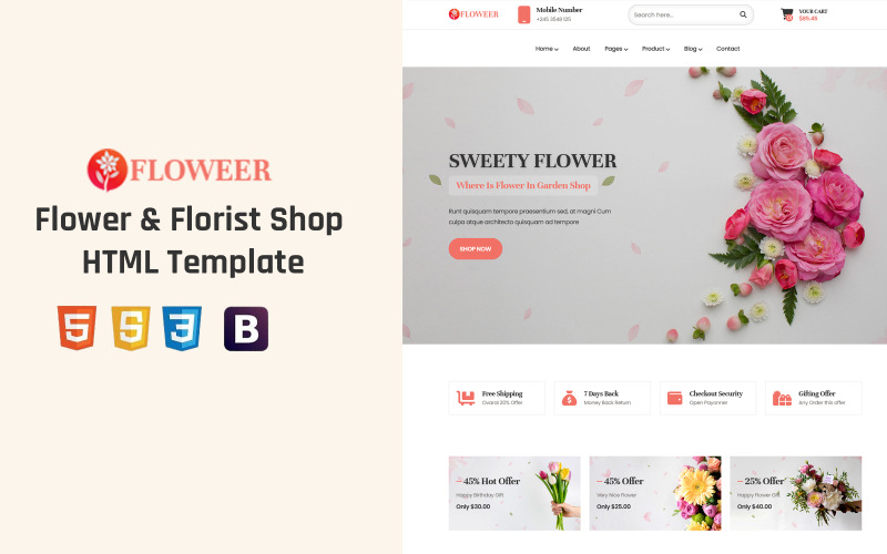 Floweer - Blomster- och floristbutik HTML-mall