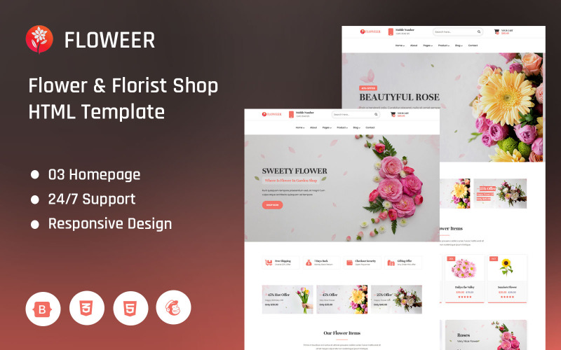 Flowerer - HTML-Vorlage für Blumen- und Floristenladen