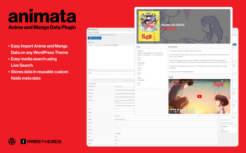 ANIMATA - Plugin dati Anime e Manga per WordPress