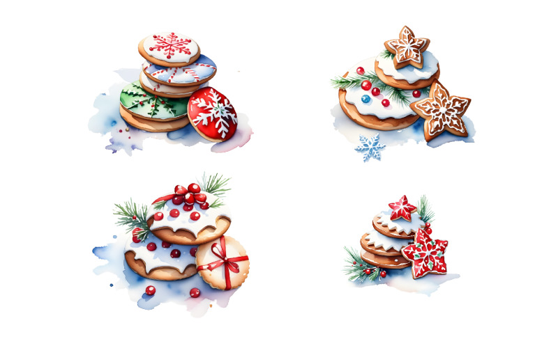 Clipart de biscoitos de Natal em aquarela, Natal PNG