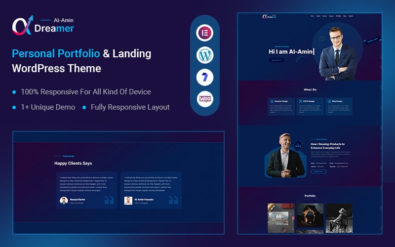 Dreamer – Tema de WordPress para página de destino de portafolio personal