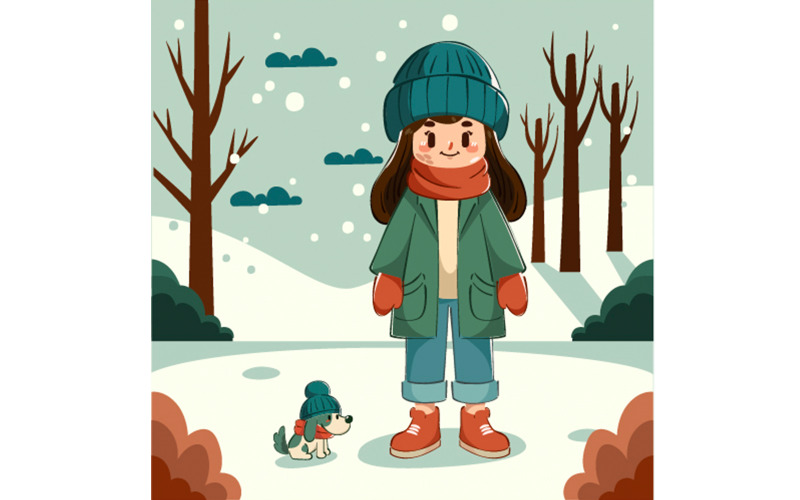 Une fille joue avec un chien en hiver