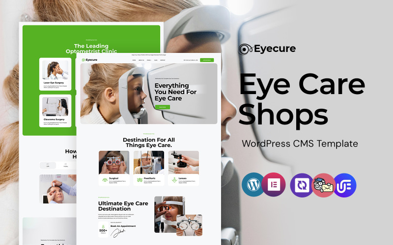Eyecure - Optometrista de cuidados com os olhos WordPress CMS Elementor Theme