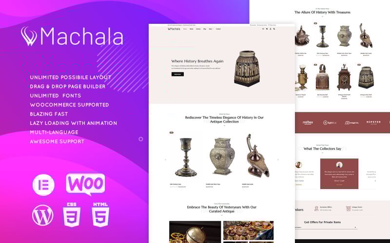 Machala - Vintage Collectibles & Antique Store Elementor Theme