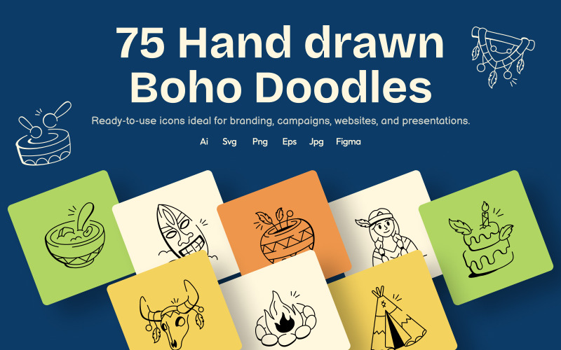 Moderna Boho Doodles linje ikoner