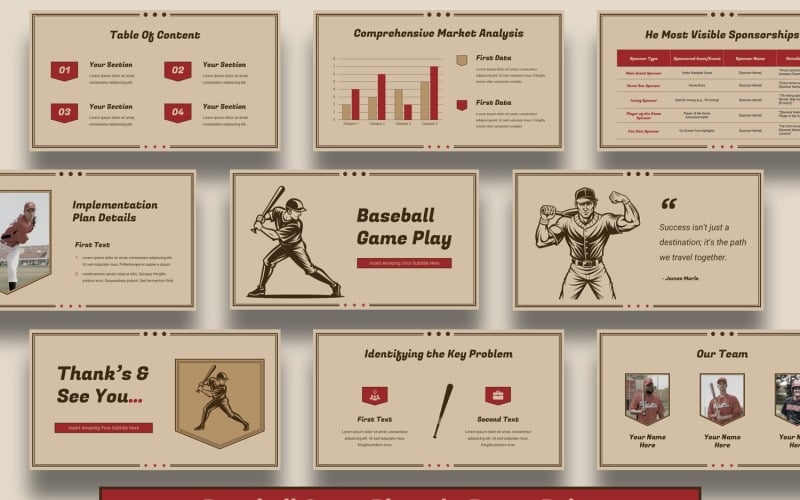 PowerPoint-Präsentationsvorlage für Baseball-Sport