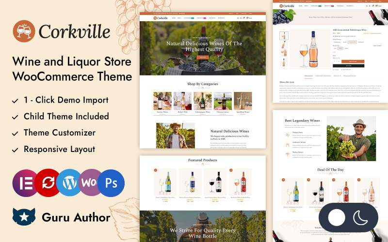 Corkville - Thème réactif Elementor WooCommerce pour magasin de vins et spiritueux