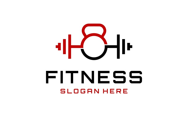 Logo de salle de fitness avec haltères et kettlebells