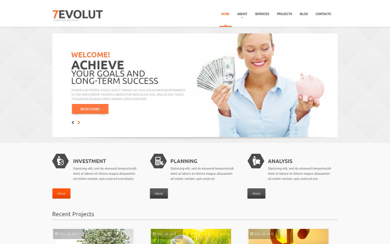 Responsivt WordPress-tema för finansiell rådgivare