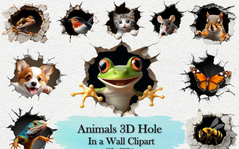 Djur 3D Hål Clipart Bunt