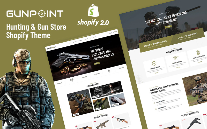 Gunpoint – адаптивна тема Shopify 2.0 для полювання, зброї та магазину зброї