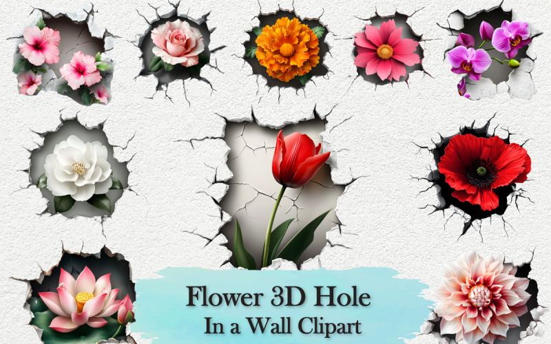Pacote de clipart de buraco 3D de flores