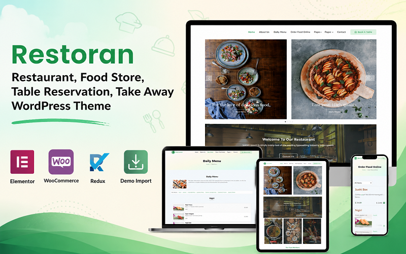 Restoran - Тема WordPress для ресторанов, продуктовых магазинов, бронирования столиков и заказов на вынос.