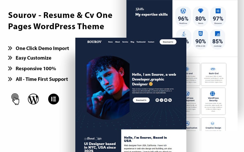 Sourov - Resume & Cv One Pages WordPress Theme