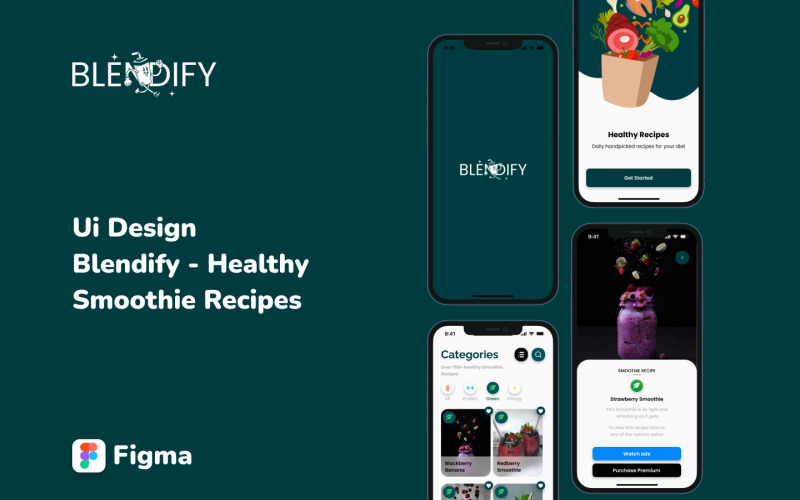 Blendify - Kit interfaccia utente per app mobile per ricette di frullati per Figma