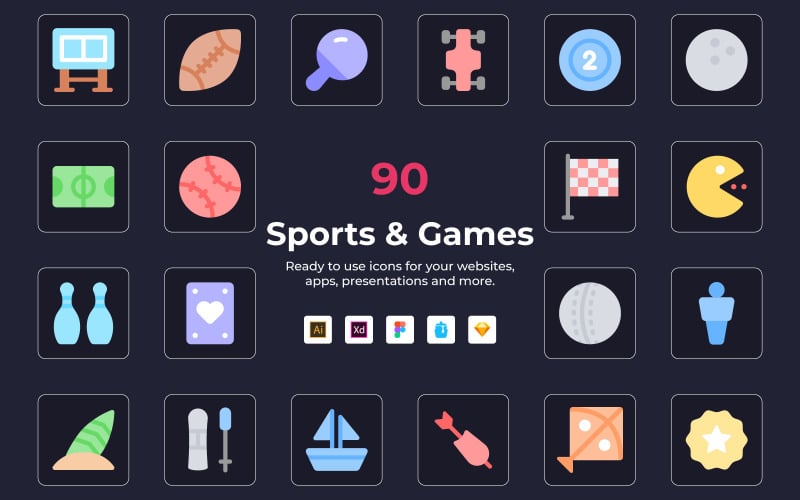 Sport och spel platt ikoner