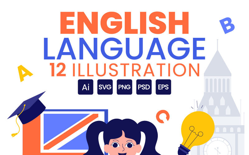 12 Illustrazione di apprendimento della lingua inglese