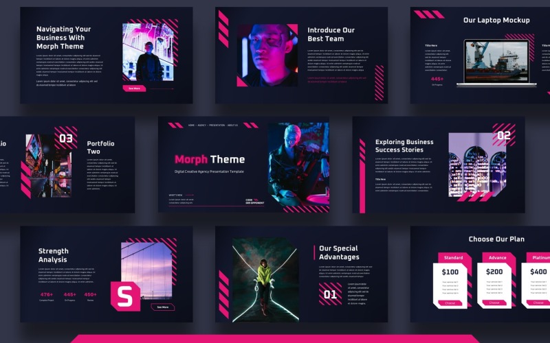 Тема для Google Slides «Morph Neon»
