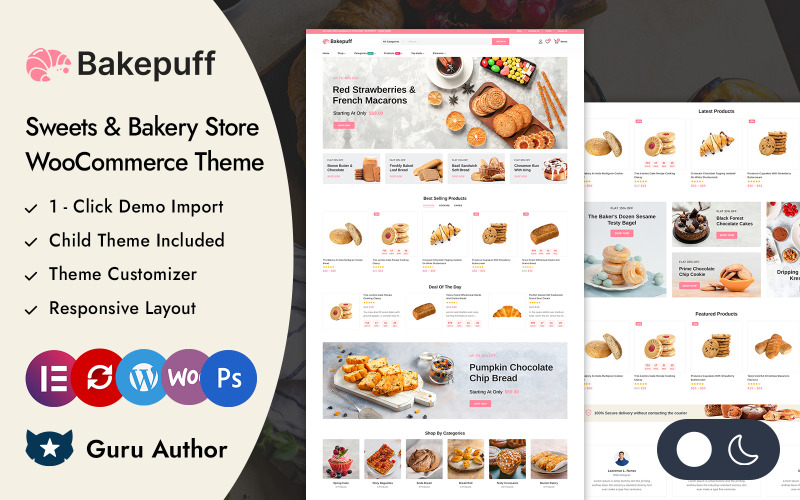 Bakepuff – Édesség és pékségbolt Elementor WooCommerce Responsive Theme
