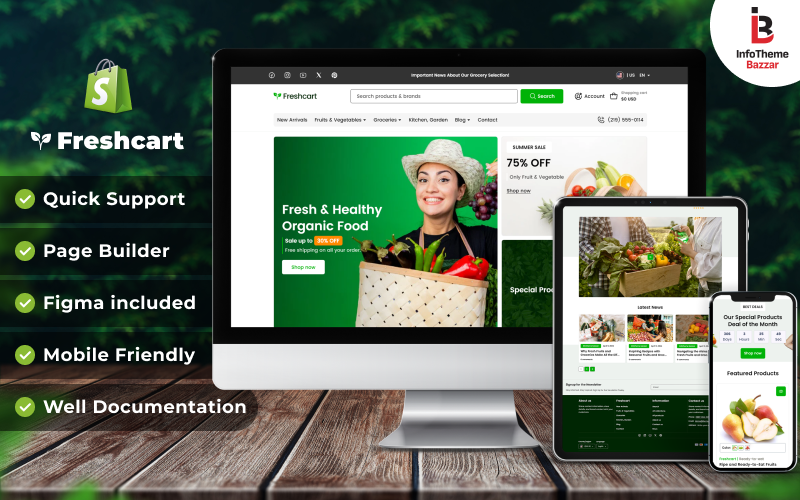 Freshcart — органические продукты, овощи и адаптивная тема Shopify 2.0