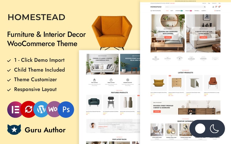 Homestead – магазин меблів та інтер’єру, адаптивна тема Elementor WooCommerce