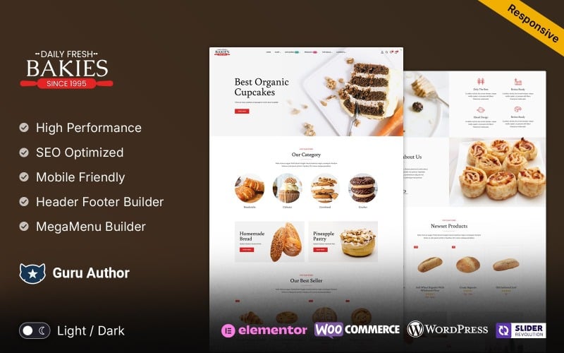 Bakies — хлеб и булочки, печенье и шоколад, тема WooCommerce для пекарни и кондитерской
